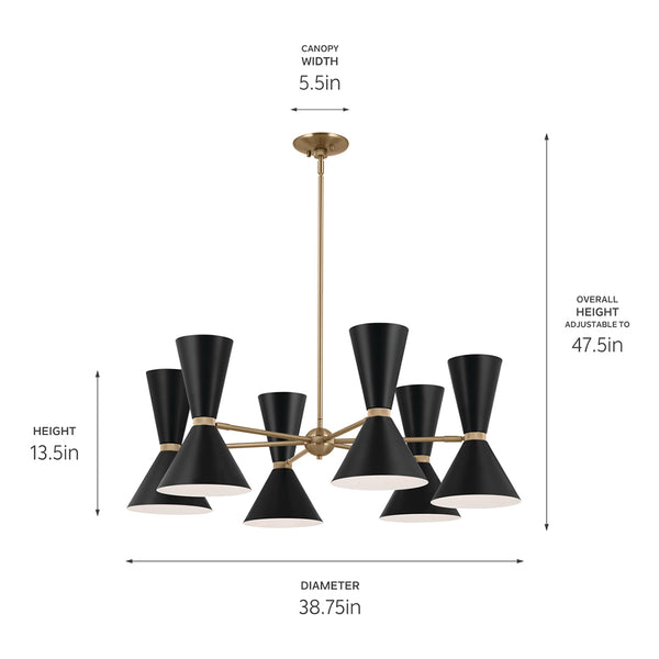 Jester 39" Twelve Lights Chandelier, Champagne Bronze / Black