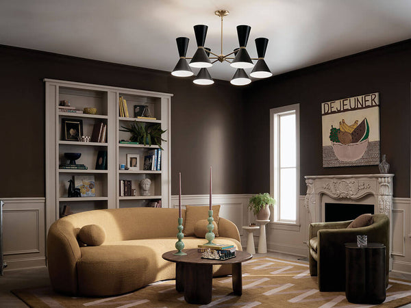 Jester 39" Twelve Lights Chandelier, Champagne Bronze / Black