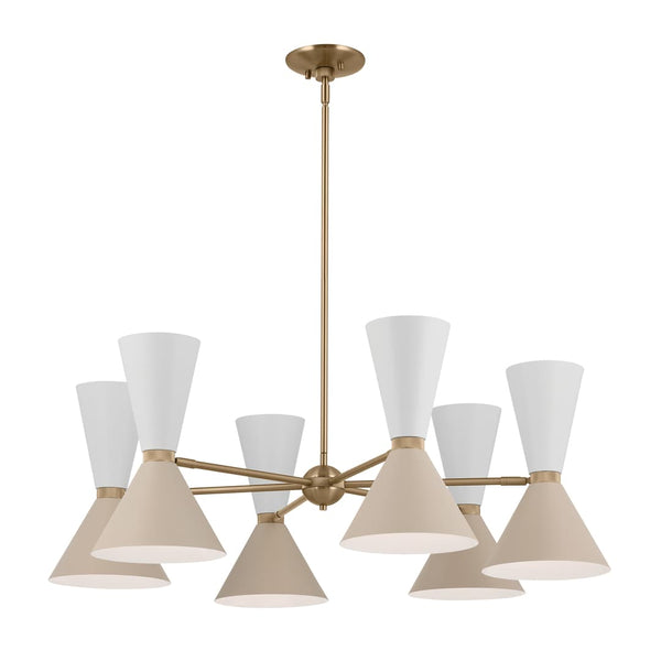 Jester 39" 12 Light Chandelier, Champagne Bronze / Greige and White