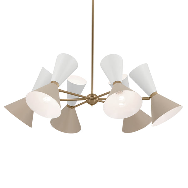 Jester 39" Twelve Lights Chandelier, Champagne Bronze / Greige and White