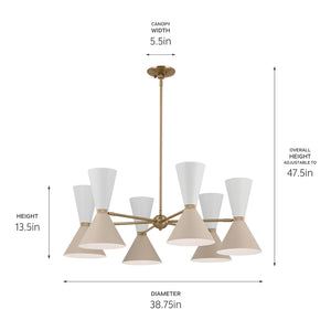 Jester 39" Twelve Lights Chandelier, Champagne Bronze / Greige and White