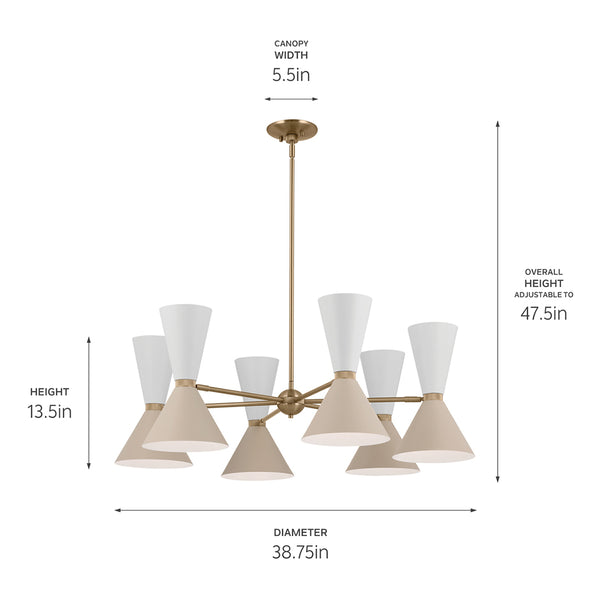 Jester 39" Twelve Lights Chandelier, Champagne Bronze / Greige and White
