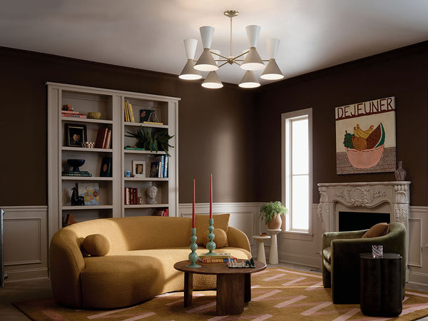 Jester 39" Twelve Lights Chandelier, Champagne Bronze / Greige and White