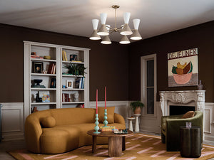 Jester 39" Twelve Lights Chandelier, Champagne Bronze / Greige and White