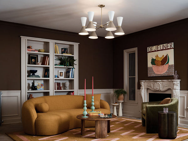 Jester 39" Twelve Lights Chandelier, Champagne Bronze / Greige and White