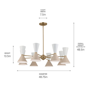 Jester 49" Sixteen Lights Chandelier, Champagne Bronze / Greige and White