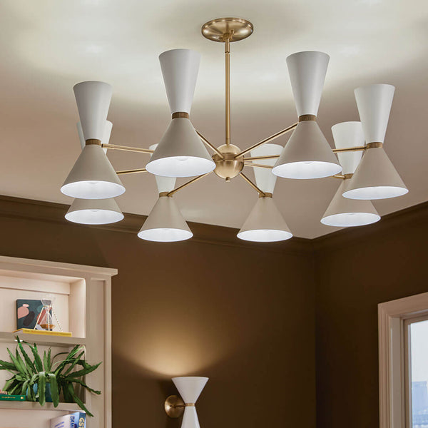 Jester 49" Sixteen Lights Chandelier, Champagne Bronze / Greige and White