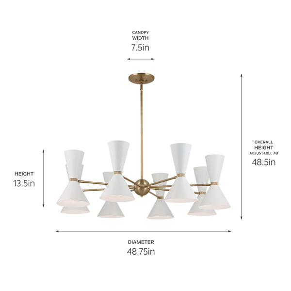 Jester 49" Sixteen Lights Chandelier, Champagne Bronze / White