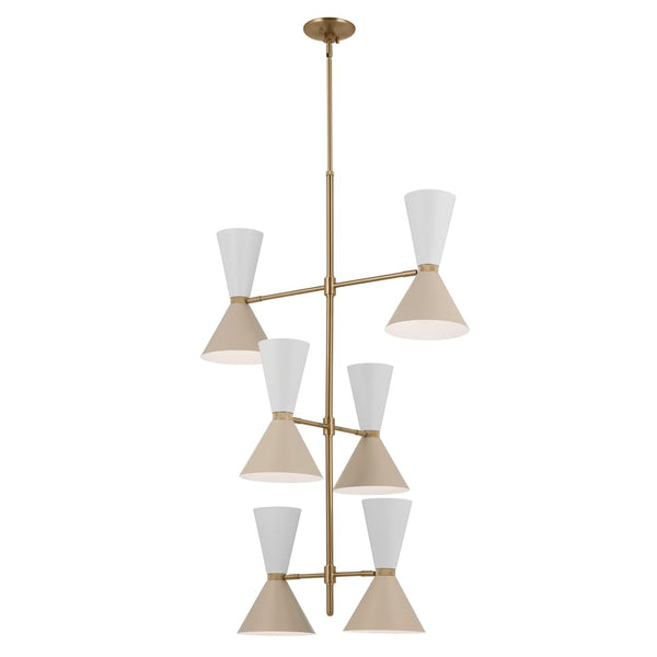 Jester 22" Twevle Lights Foyer Chandelier, Champagne Bronze / Greige and White