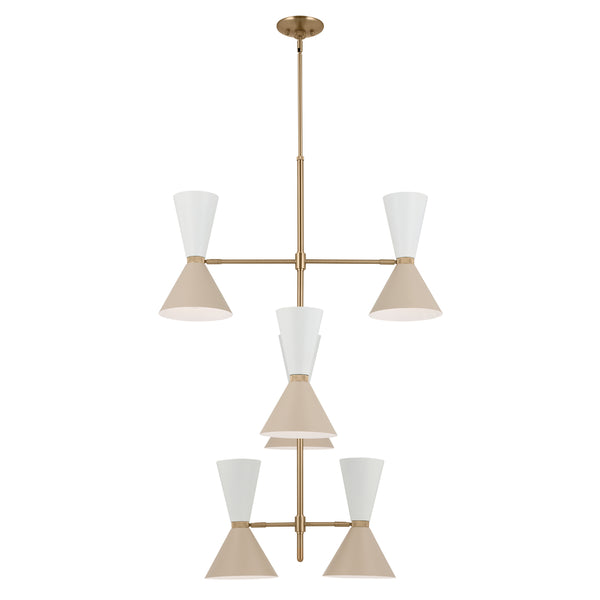 Jester 22" Twevle Lights Foyer Chandelier, Champagne Bronze / Greige and White