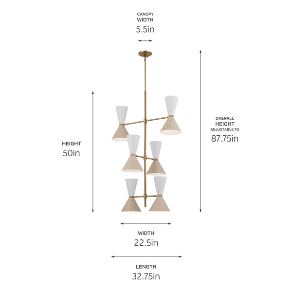 Jester 22" Twevle Lights Foyer Chandelier, Champagne Bronze / Greige and White