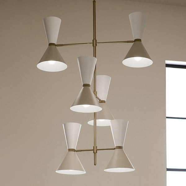 Jester 22" Twevle Lights Foyer Chandelier, Champagne Bronze / Greige and White
