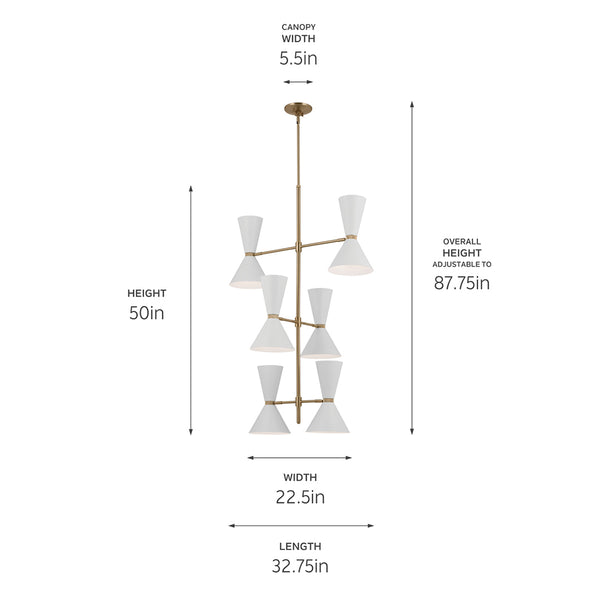 Jester 22" Twevle Lights Foyer Chandelier, Champagne Bronze / White