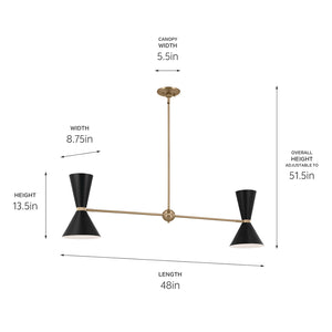 Jester 9" Four Lights Linear Chandelier, Champagne Bronze / Black