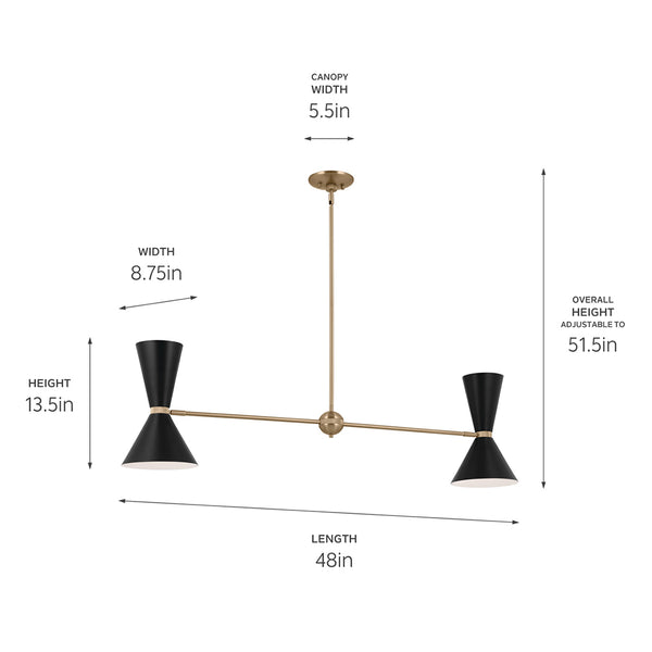 Jester 9" Four Lights Linear Chandelier, Champagne Bronze / Black