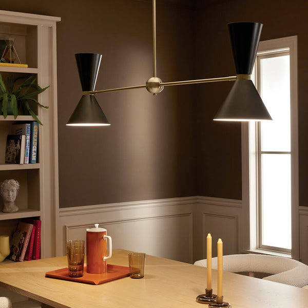 Jester 9" Four Lights Linear Chandelier, Champagne Bronze / Black