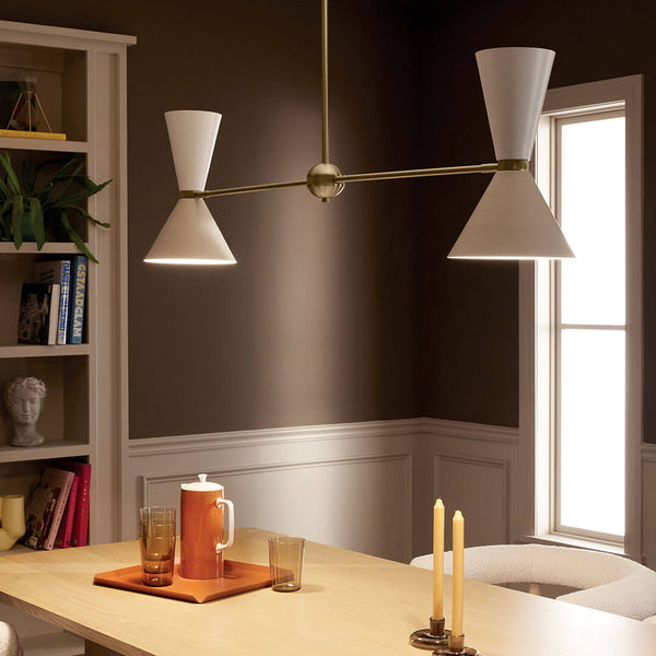 Jester 9" Four Lights Linear Chandelier, Champagne Bronze / Greige and White