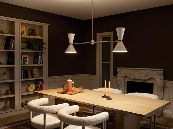 Jester 9" Four Lights Linear Chandelier, Champagne Bronze / Greige and White