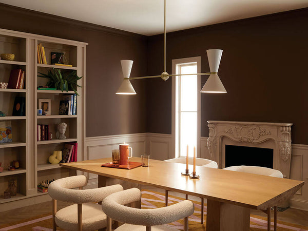 Jester 9" Four Lights Linear Chandelier, Champagne Bronze / Greige and White