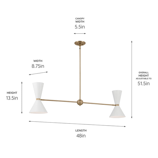 Jester 9" Four Lights Linear Chandelier, Champagne Bronze / White