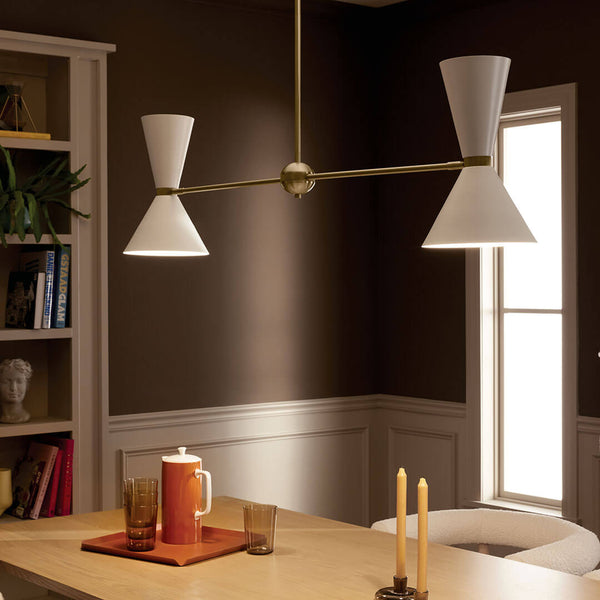 Jester 9" Four Lights Linear Chandelier, Champagne Bronze / White