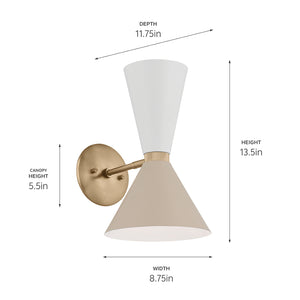 Jester 9" Two Lights Wall Sconce, Champagne Bronze / Greige and White