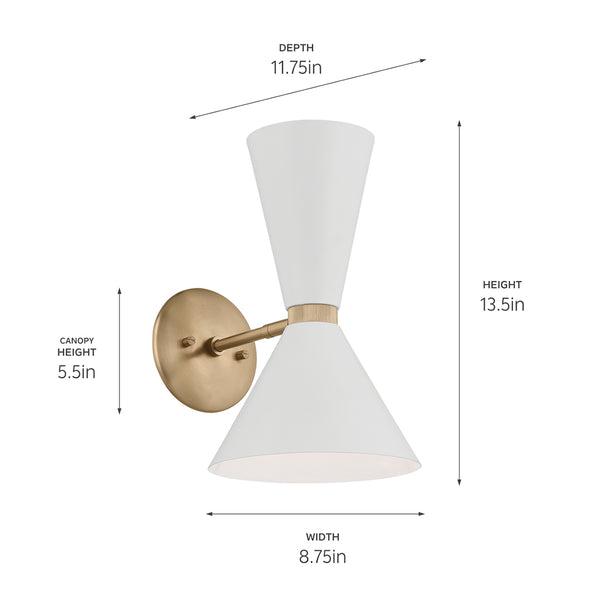 Jester 9" Two Lights Wall Sconce, Champagne Bronze / White