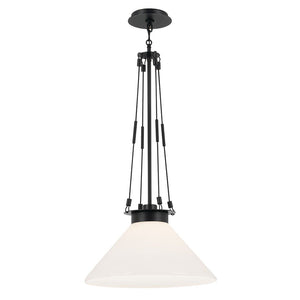 Ansel 18" One Light Pendant, Opal Glass / Black