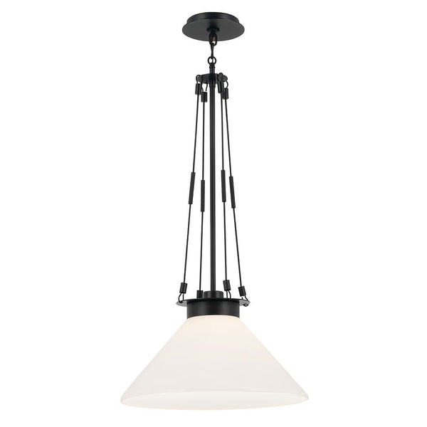 Ansel 18" One Light Pendant, Opal Glass / Black