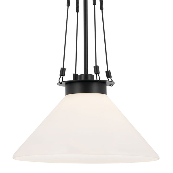 Ansel 18" One Light Pendant, Opal Glass / Black