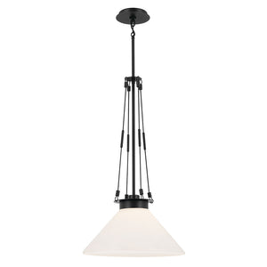 Ansel 18" One Light Pendant, Opal Glass / Black