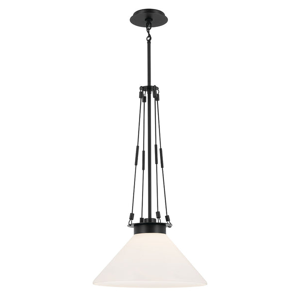 Ansel 18" One Light Pendant, Opal Glass / Black