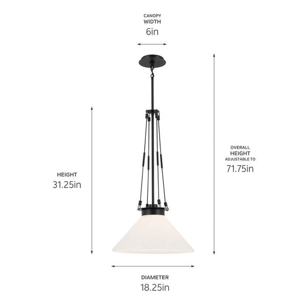 Ansel 18" One Light Pendant, Opal Glass / Black