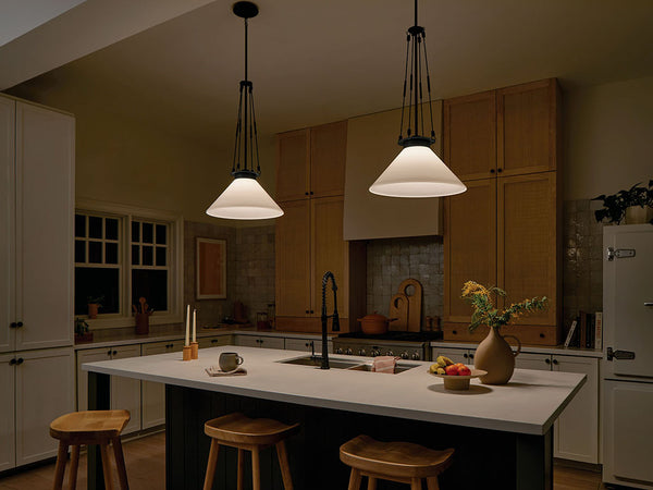 Ansel 18" One Light Pendant, Opal Glass / Black