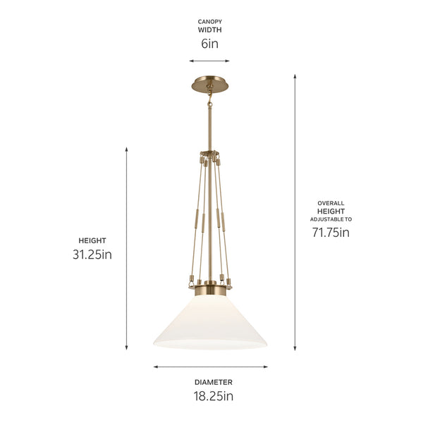 Ansel 18" One Light Pendant, Opal Glass / Champagne Bronze