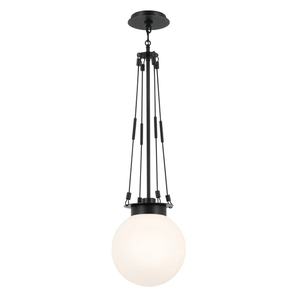 Ansel 10" One Light Pendant, Opal Glass / Black