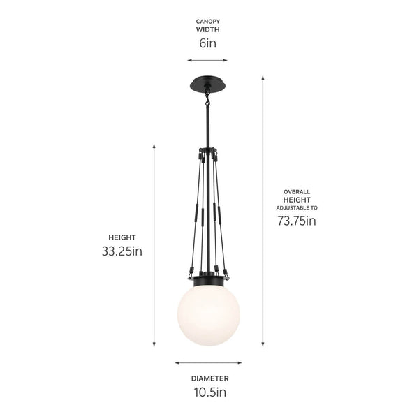 Ansel 10" One Light Pendant, Opal Glass / Black