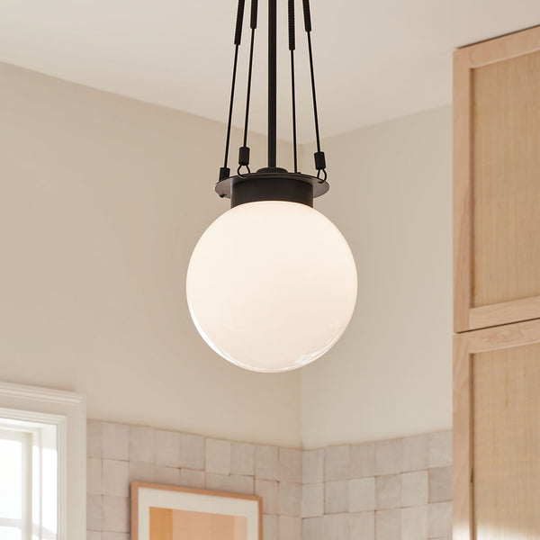 Ansel 10" One Light Pendant, Opal Glass / Black