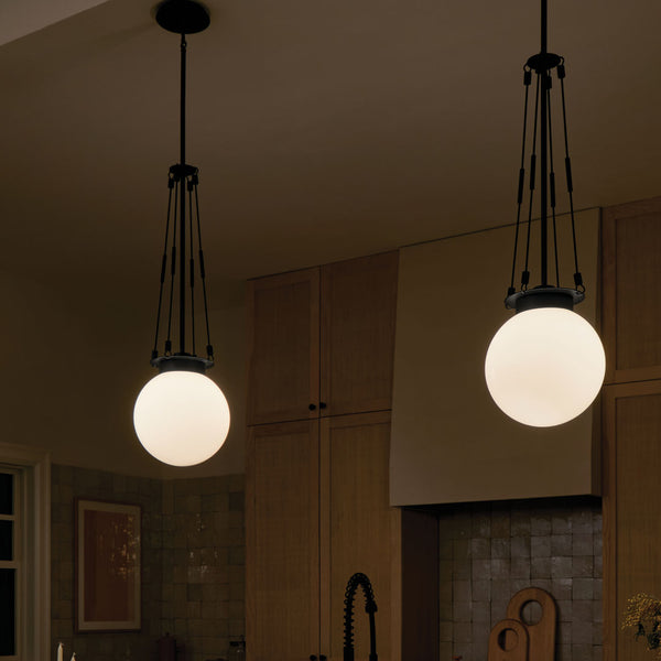 Ansel 10" One Light Pendant, Opal Glass / Black