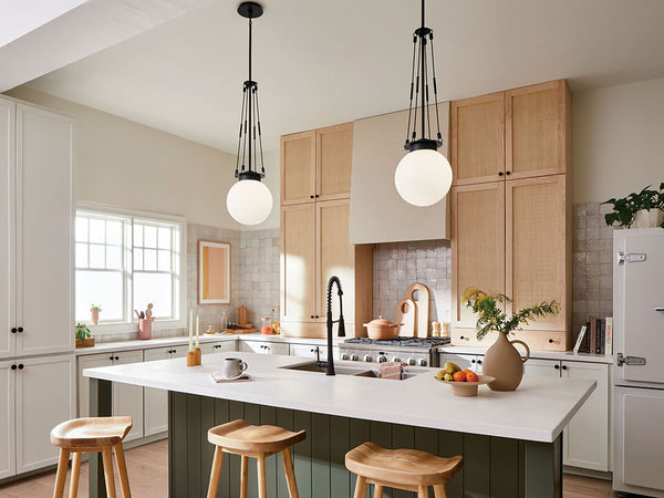 Ansel 10" One Light Pendant, Opal Glass / Black