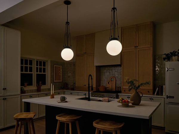 Ansel 10" One Light Pendant, Opal Glass / Black