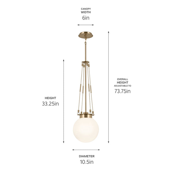 Ansel 10" One Light Pendant, Opal Glass / Champagne Bronze