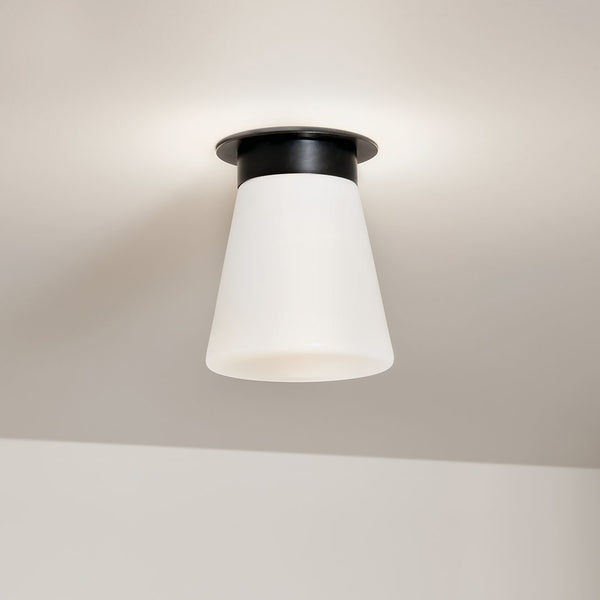 Ansel 9" One Light Flush mount, Opal Glass / Black