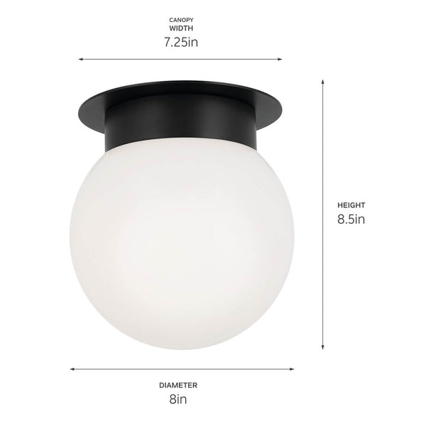 Ansel 8" One Light Flush mount, Opal Glass / Black