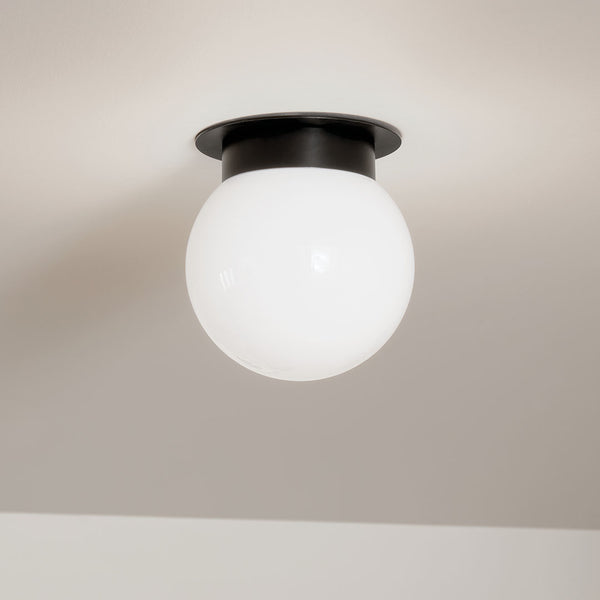 Ansel 8" One Light Flush mount, Opal Glass / Black