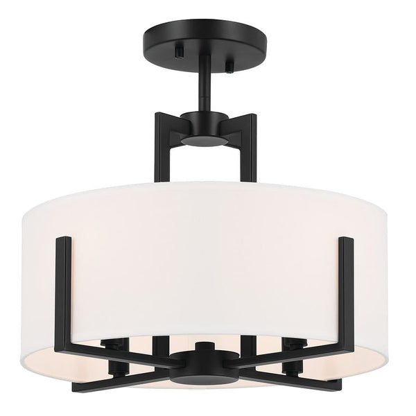 Ryker 16" Four Lights Pendant, White Fabric Shade / Black