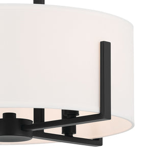 Ryker 16" Four Lights Pendant, White Fabric Shade / Black