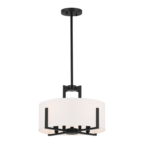 Ryker 16" Four Lights Pendant, White Fabric Shade / Black