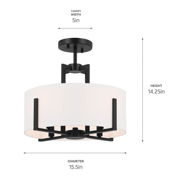 Ryker 16" Four Lights Pendant, White Fabric Shade / Black