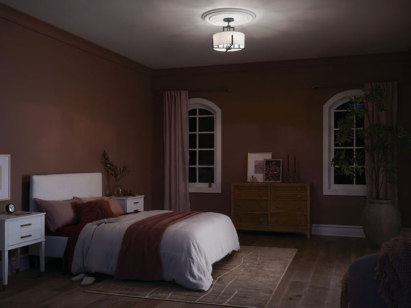 Ryker 16" Four Lights Pendant, White Fabric Shade / Black